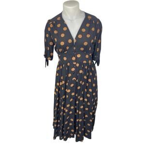 NEW Vine Apparel Lili Black Tan Polka Dot Short Sleeve Fit & Flare Maxi Dress 18